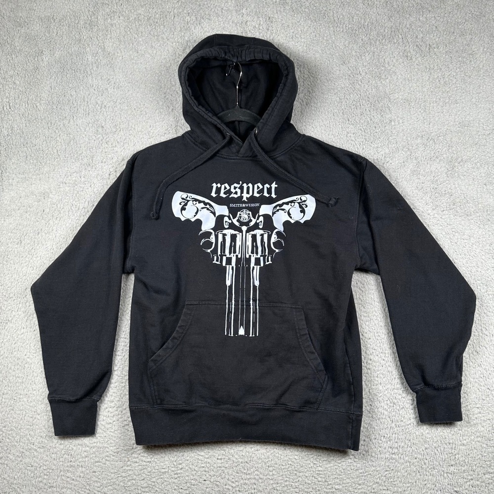 Smith & Wesson Respect Hoodie Black Guns Revolvers Pullover Sweatshirt Men's M